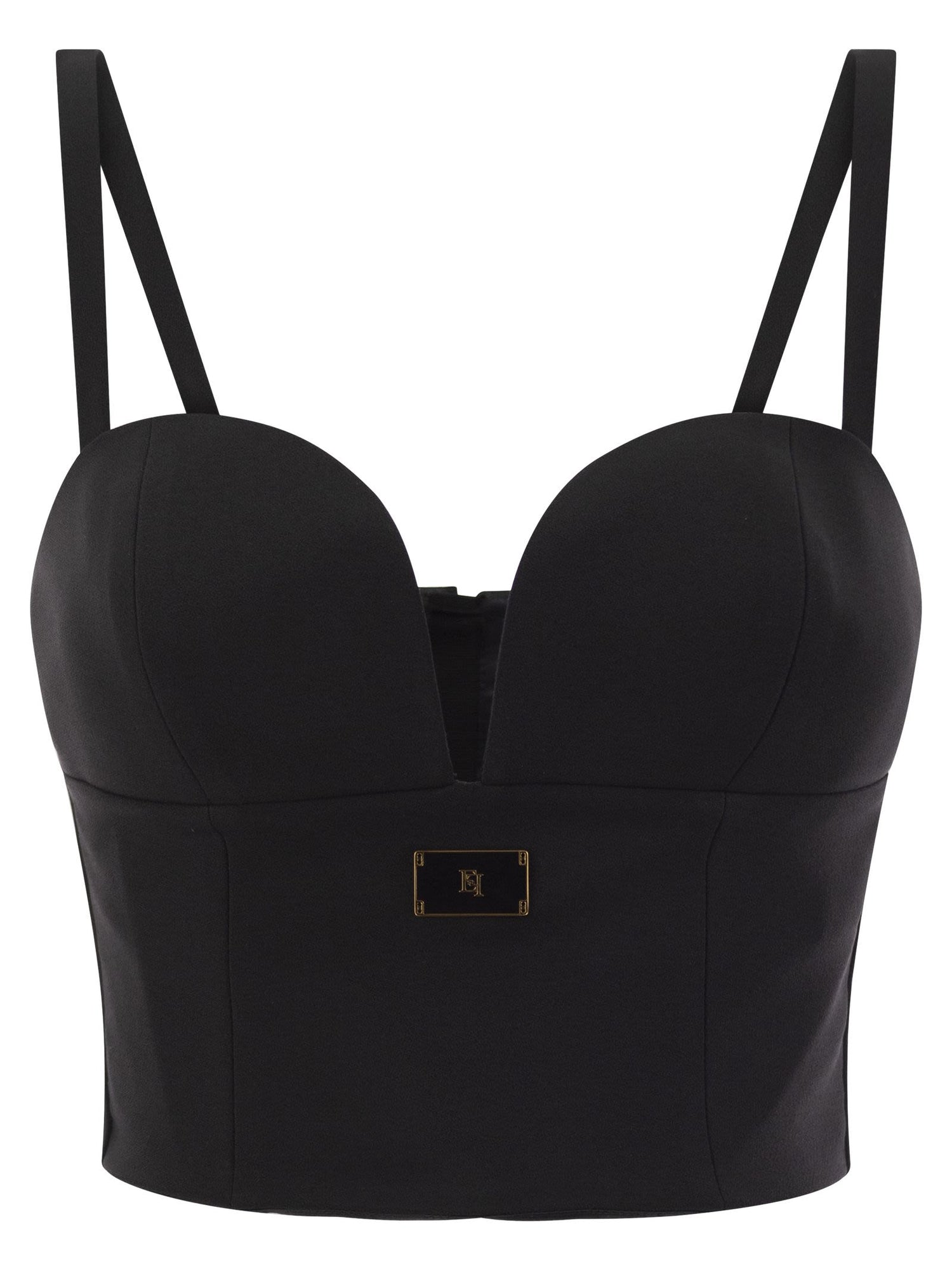 Elisabetta Franchi Stretch Crepe Bustier Top With Enamelled Logo